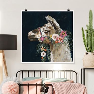 Plakat - Lama z dekoracją kwiatową II