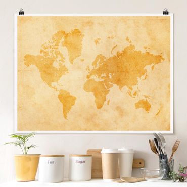 Plakat - Mapa świata w stylu vintage