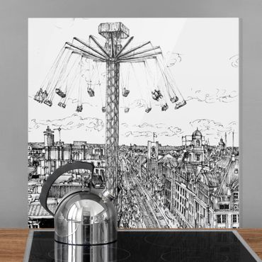 Panel szklany do kuchni - Studium miasta - karuzela łańcuchowa