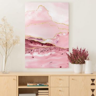 Obraz na płótnie - Abstrakcyjne góry w kolorze różowym ze złotymi liniami