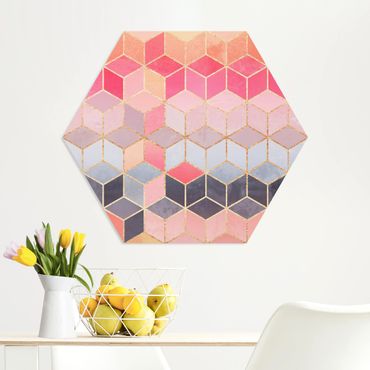 Obraz heksagonalny z Forex - Kolorowa pastelowa złota geometria
