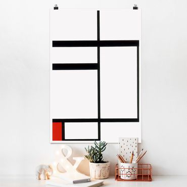 Plakat - Piet Mondrian - Kompozycja Red czarno-biały