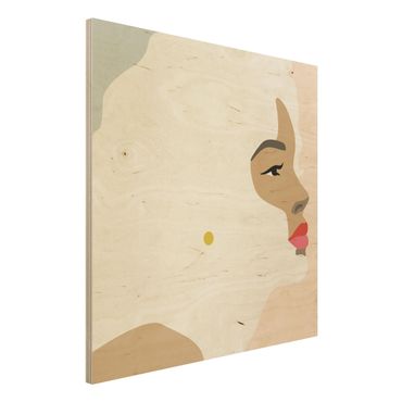 Obraz z drewna - Line Art Portret kobiety pastelowy różowy