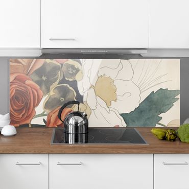 Panel szklany do kuchni - Rysowanie bukietu kwiatów w czerwieni i sepii II