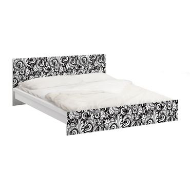 Okleina meblowa IKEA - Malm łóżko 180x200cm - Wzór w czarno-białe liście