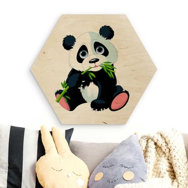 Obraz heksagonalny z drewna - Snacking Panda