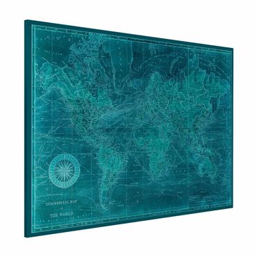 Tablica magnetyczna - Lazurowa mapa świata w stylu vintage