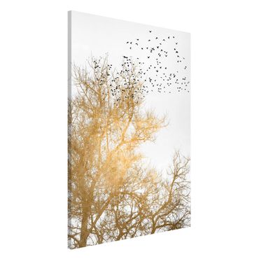 Tablica magnetyczna - Stado ptaków na tle złotego drzewa