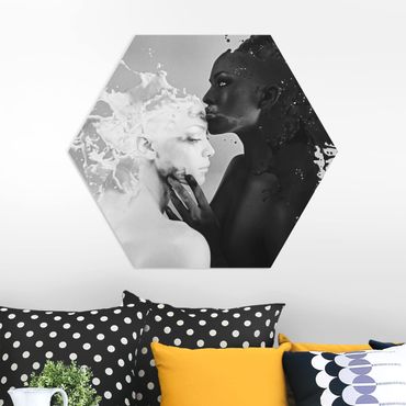 Obraz heksagonalny z Forex - Mleko i kawa pocałunek czarno-biały