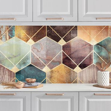 Panel ścienny do kuchni - Turkusowa geometria Złota Art Deco