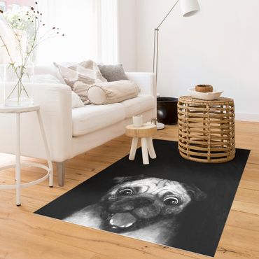 Dywan winylowy - Ilustracja pies Pug malarstwo na czarno-biały