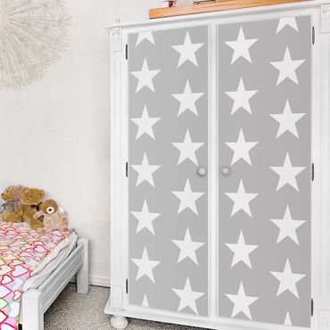 Okleina meblowa do pokoju dziecięcego - Białe gwiazdy na szarym tle