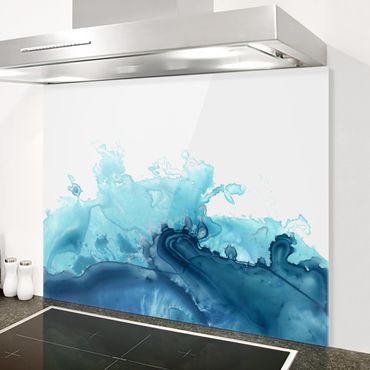 Panel szklany do kuchni - Błękit akwareli na fali I