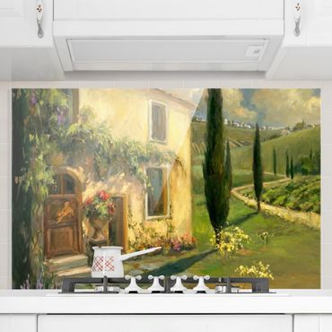 Panel szklany do kuchni - Krajobraz włoski - drzewo cyprysowe