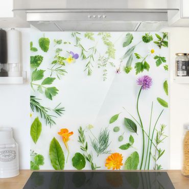 Panel szklany do kuchni - Zioła i kwiaty