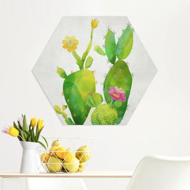 Obraz heksagonalny z Forex - Rodzina kaktusów różowo-żółty