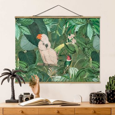 Plakat z wieszakiem - Kolaż w stylu vintage - kakadu i koliber