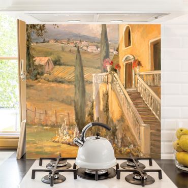 Panel szklany do kuchni - Krajobraz włoski - schody do domu