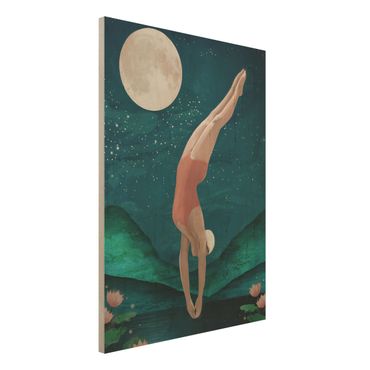 Obraz z drewna - Ilustracja kąpiącej się kobiety Księżyc malarstwo