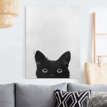 Obraz na płótnie - Ilustracja czarnego kota na białym obrazie