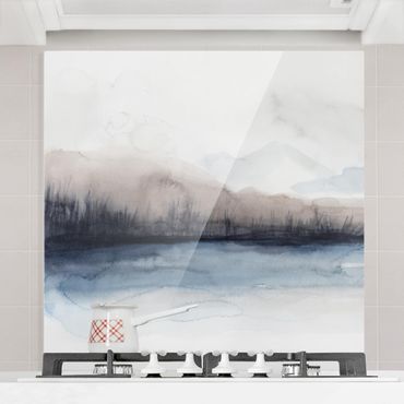 Panel szklany do kuchni - Brzeg jeziora z górami II