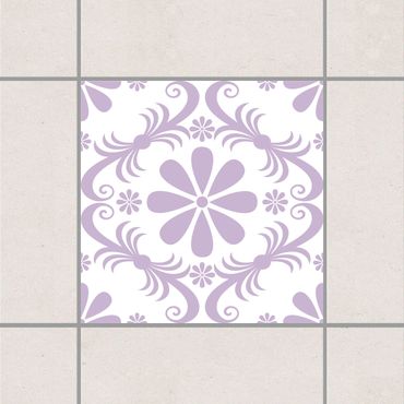 Naklejka na płytki - Kwiatowy wzór Biały Lawenda Lilak