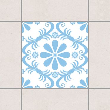 Naklejka na płytki - Flower Design Biały Jasnoniebieski Niebieski