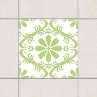 Naklejka na płytki - Kwiatowy wzór biały wiosenny zielony