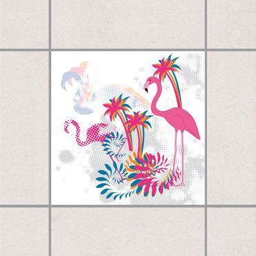 Naklejka na płytki - Taniec flamingów