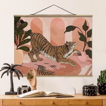 Plakat z wieszakiem - Ilustracja tygrysa w pastelowym różowym malarstwie