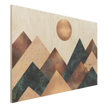 Obraz z drewna - Geometryczne góry brązowy