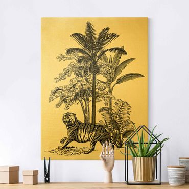 Złoty obraz na płótnie - Ilustracja w stylu vintage - dumny tygrys