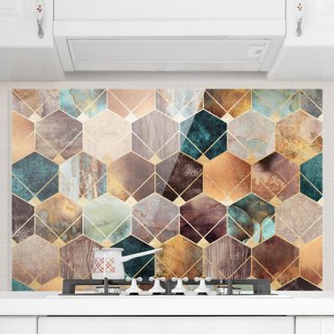 Panel szklany do kuchni - Turkusowa geometria Złota Art Deco