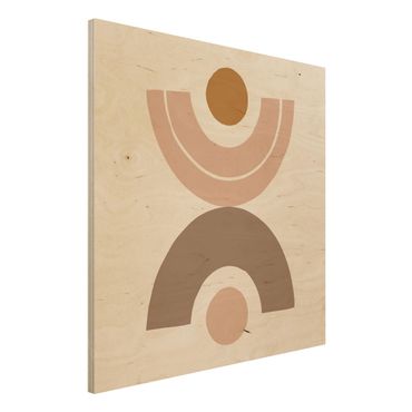 Obraz z drewna - Line Art Abstrakcyjne kształty pastelowe