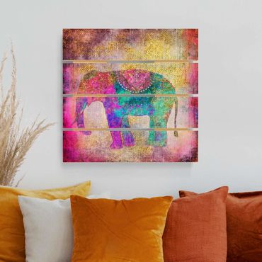 Obraz z drewna - Kolorowy kolaż - Słoń indyjski