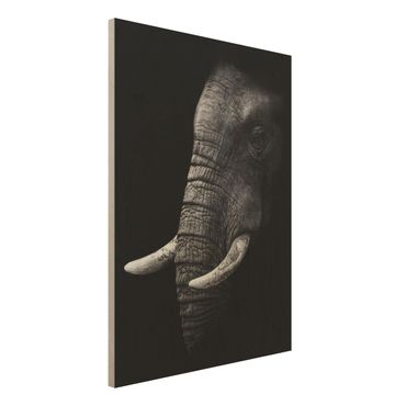 Obraz z drewna - Portret ciemnego słonia