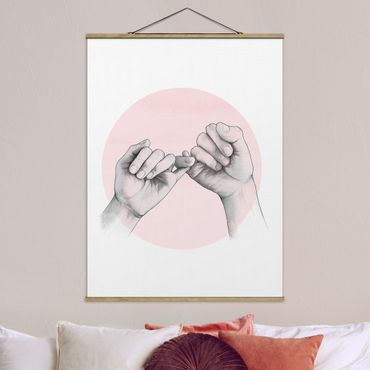 Plakat z wieszakiem - Ilustracja dłoni Przyjaźń Koło Różowy Biały
