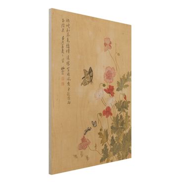 Obraz z drewna - Yuanyu Ma - Maki i motyle