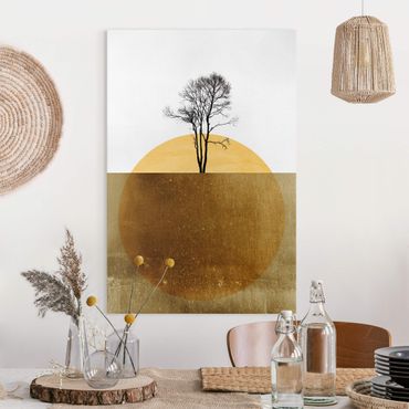 Obraz na płótnie - Złote słońce z drzewem