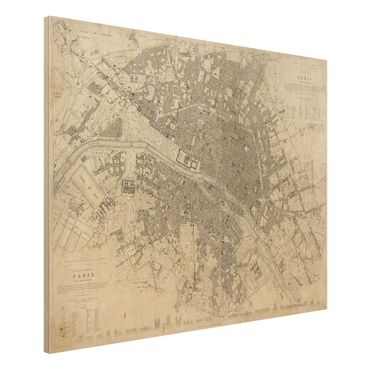 Obraz z drewna - Mapa miasta w stylu vintage Paryż