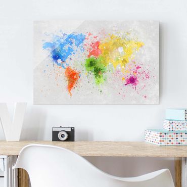 Obraz na szkle - Mapa świata z kolorowym rozbryzgiem