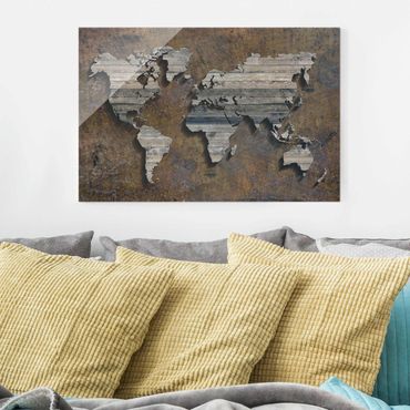 Obraz na szkle - Mapa świata z rdzą drewna