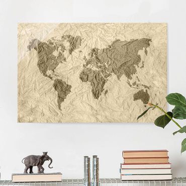 Obraz na szkle - Papierowa mapa świata beżowo-brązowa