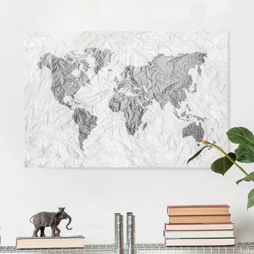 Obraz na szkle - Papierowa mapa świata biała szara