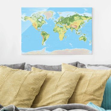 Obraz na szkle - Fizyczna mapa świata