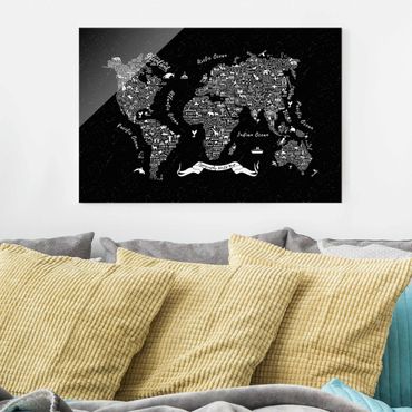 Obraz na szkle - Typografia mapa świata czarna