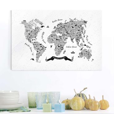 Obraz na szkle - Typografia Mapa świata biała