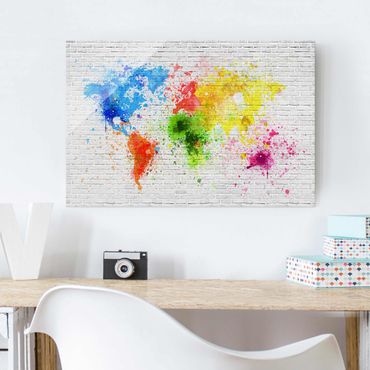 Obraz na szkle - Mapa świata z białą cegłą