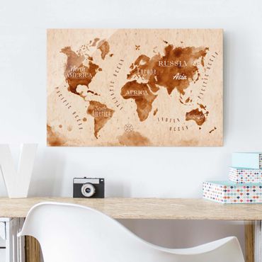 Obraz na szkle - Mapa świata akwarela beżowo-brązowa
