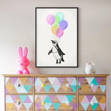 Plakat w ramie - Ilustracja pastelowych balonów w kształcie pingwina